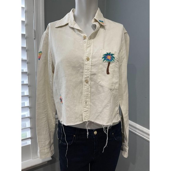 MOTHER Frenchie Super Lover Crop Fray Shirt - M - Picture 5 of 5